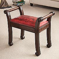 Mohena wood and leather bench, Majestic Seat