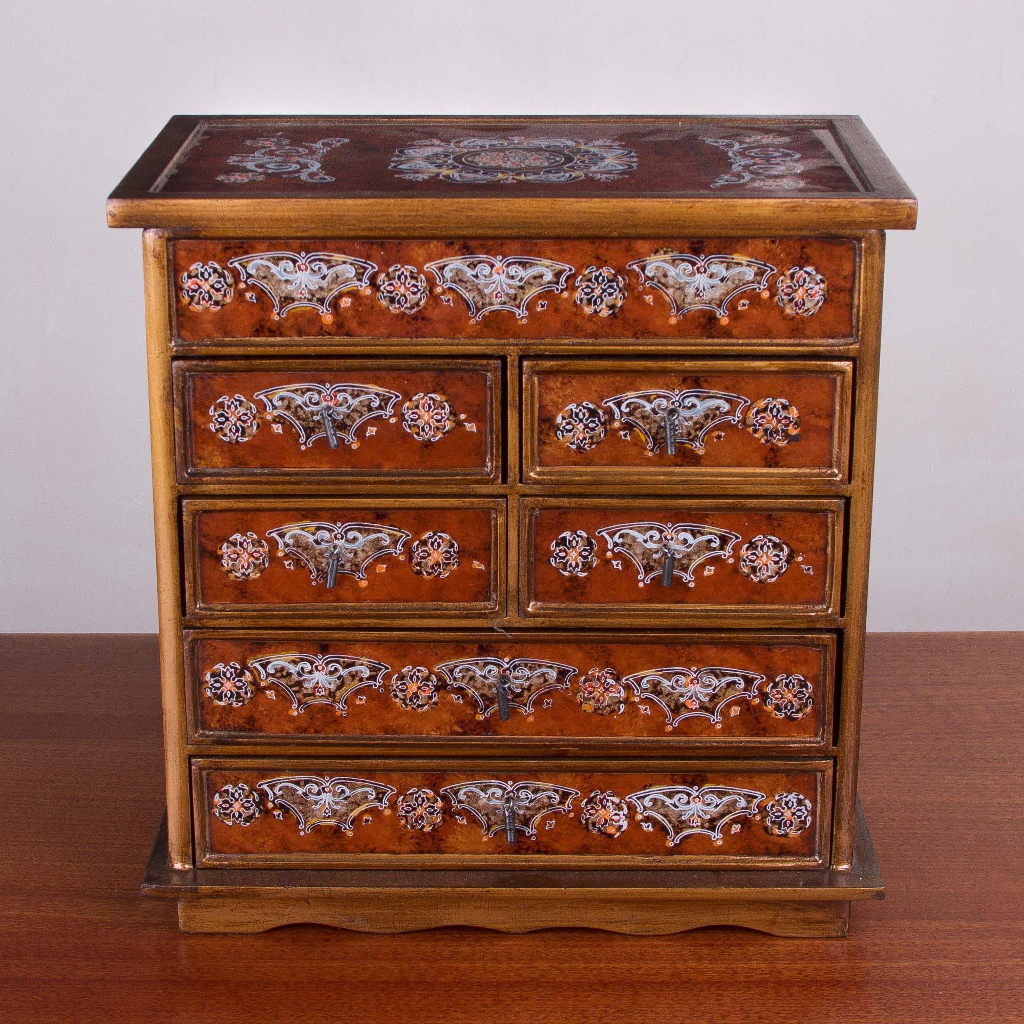 Large Wood Jewelry Chest with Six Drawers from Peru Loving Memories