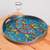 Reverse painted glass tray, 'New Blue Bloom' - Reverse Painted Glass Floral Tray in Blue from Peru (image 2b) thumbail