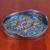Reverse painted glass tray, 'New Blue Bloom' - Reverse Painted Glass Floral Tray in Blue from Peru (image 2c) thumbail