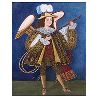'Harquebusier Angel I' - Christian Art Colonial Replica Angel Painting from Peru
