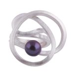 Cultured pearl cocktail ring, 'Dark Amazon Nest' - Abstract Style Sterling Silver Grey Pearl Cocktail Ring
