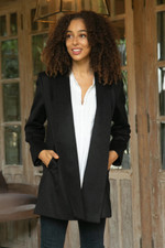 Alpaca blend coat, 'Elegance in Black' - Peruvian Alpaca Wool Blend Open Front Coat in Black