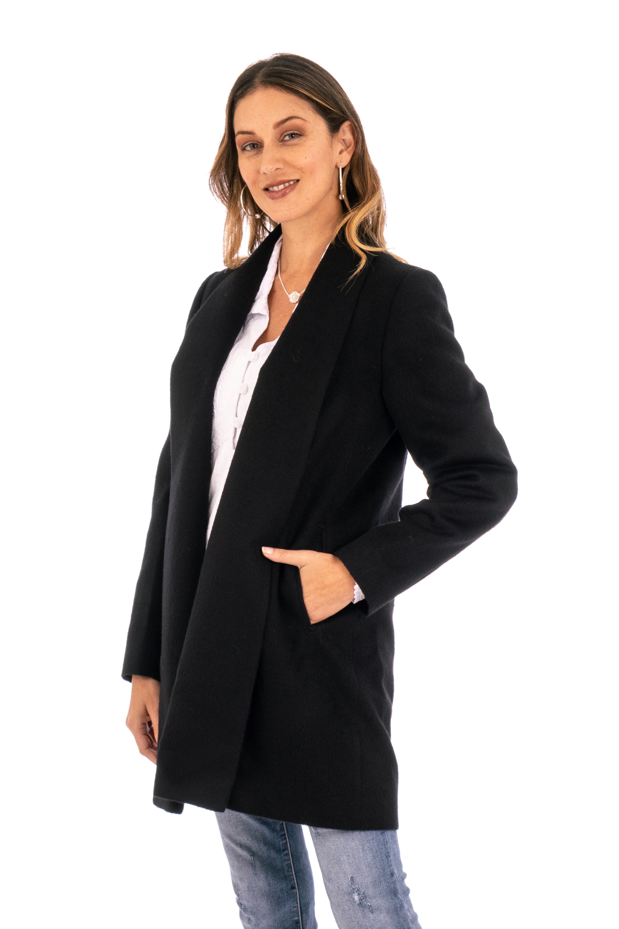 Peruvian Alpaca Wool Blend Open Front Coat in Black - Elegance in Black ...