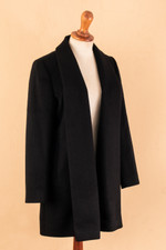 Alpaca blend coat, 'Elegance in Black' - Peruvian Alpaca Wool Blend Open Front Coat in Black