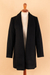 Alpaca blend coat, 'Elegance in Black' - Peruvian Alpaca Wool Blend Open Front Coat in Black (image 2f) thumbail