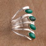Chrysocolla multi-stone ring, 'Radiant Leaves' - Chrysocolla and 950 Silver Leaf Multi Stone Ring from Peru