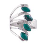 Chrysocolla multi-stone ring, 'Radiant Leaves' - Chrysocolla and 950 Silver Leaf Multi Stone Ring from Peru