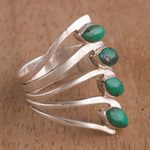 Chrysocolla multi-stone ring, 'Radiant Leaves' - Chrysocolla and 950 Silver Leaf Multi Stone Ring from Peru