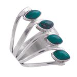 Chrysocolla multi-stone ring, 'Radiant Leaves' - Chrysocolla and 950 Silver Leaf Multi Stone Ring from Peru