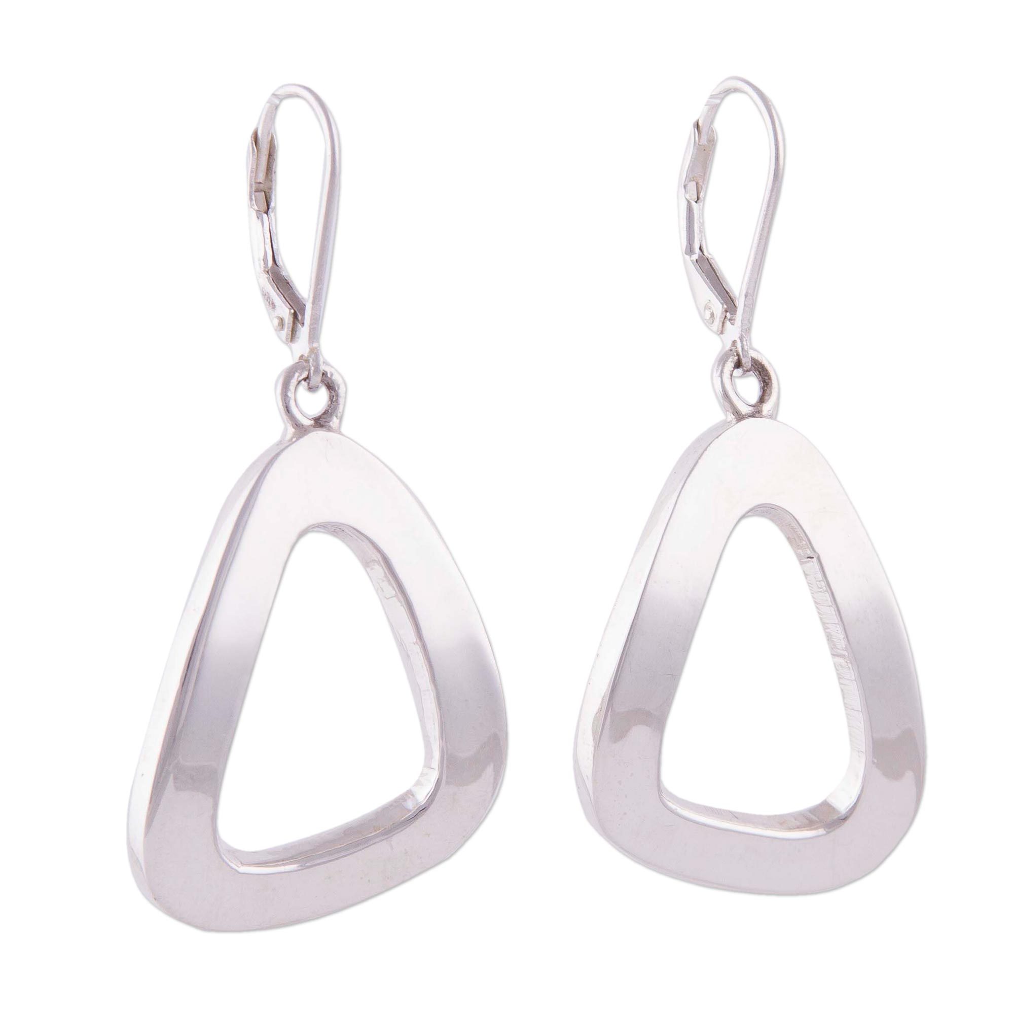 925 Sterling Silver Triangle Dangle Earrings from Peru Fantastic