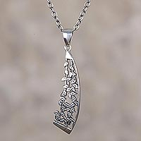 Sterling silver pendant necklace, 'Enchanted Vine' - Sterling Silver Leaf Motif Pendant Necklace from Peru