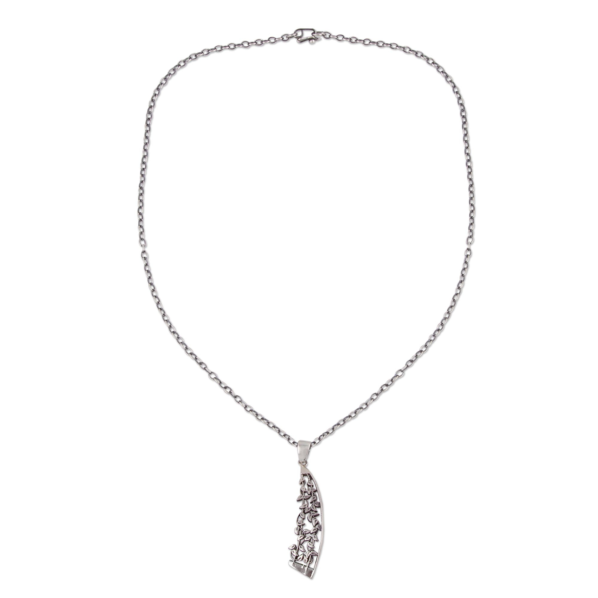 Sterling Silver Leaf Motif Pendant Necklace from Peru - Enchanted Vine ...