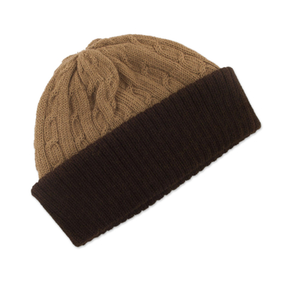 mütze aus 100 % Alpaka - Gestrickte Mütze aus 100 % Alpaka in Hellbraun und Mahagoni aus Peru