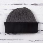 100% alpaca hat, 'Warm Braids in Smoke' - Knit 100% Alpaca Hat in Smoke and Black from Peru