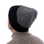 100% alpaca hat, 'Warm Braids in Smoke' - Knit 100% Alpaca Hat in Smoke and Black from Peru
