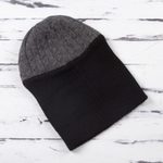 100% alpaca hat, 'Warm Braids in Smoke' - Knit 100% Alpaca Hat in Smoke and Black from Peru