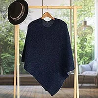 100% alpaca poncho, 'Enchanted Evening in Indigo' - Knit Indigo 100% Alpaca Poncho from Peru