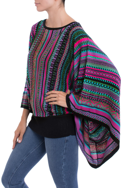 Striped kimono sleeve sweater, 'Butterfly Dance' - Knit Multicolor Striped Pullover Sweater from Peru