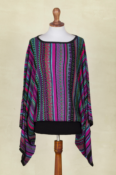 Striped kimono sleeve sweater, 'Butterfly Dance' - Knit Multicolor Striped Pullover Sweater from Peru