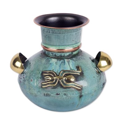 Copper and bronze decorative vase, 'Born Legendary' - Handmade Decorative Copper and Bronze Vase from Peru