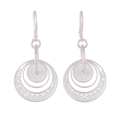 Sterling Silver Circular Filigree Dangle Earrings from Peru