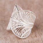 Sterling silver filigree band ring, 'Windy Currents' - Handcrafted Sterling Silver Filigree Band Ring from Peru