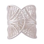 Sterling silver filigree band ring, 'Windy Currents' - Handcrafted Sterling Silver Filigree Band Ring from Peru