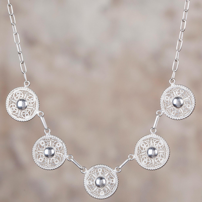 Sterling silver filigree pendant necklace, Sparkling Full Moons