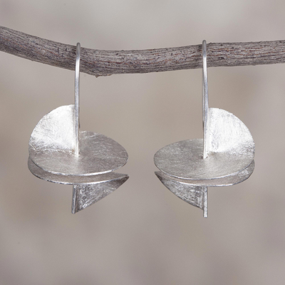 Long sterling silver earrings brushed sterling lever backs wave dangly earrings