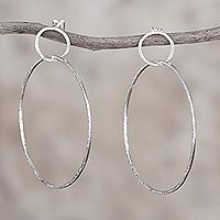 925 Sterling Silver Round Dangle Earrings from Peru,'Shimmering Hoops'