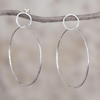 Sterling silver dangle earrings, Shimmering Hoops