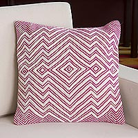 Wool blend cushion cover, 'Pastel Geometry in Fuchsia' - Wool Blend Cushion Cover in Fuchsia and Ivory from Peru