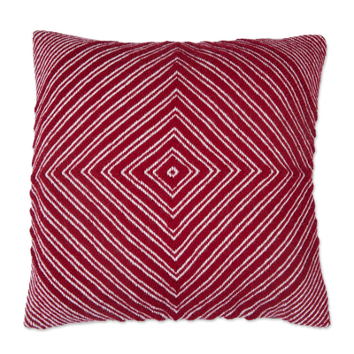 Alpaca Blend Cushion Cover in Crimson and Ivory from Peru