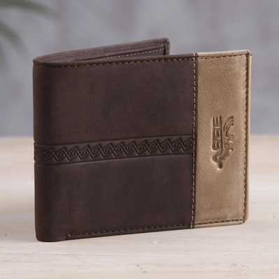 Leather wallet, 'Golden Brown History' - Handcrafted Leather Wallet in Espresso from Peru