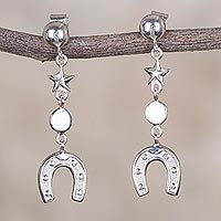 Sterling silver dangle earrings, 'Lucky Path' - Sterling Silver Horseshoe Dangle Earrings from Peru