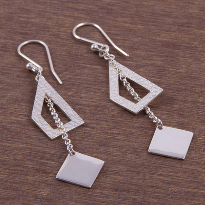 Sterling silver dangle earrings, 'Geometric Wonder' - 925 Sterling Silver Geometric Dangle Earrings from Peru