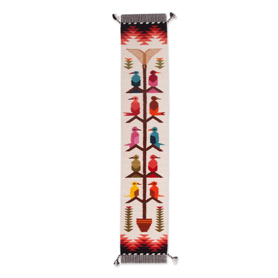 Handwoven Wool Blend Bird-Themed Table Runner from Peru