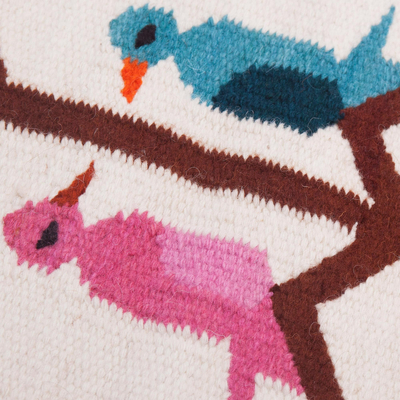 Camino de mesa de mezcla de lana - Camino de mesa de mezcla de lana tejido a mano con temática de pájaros de Perú
