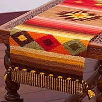 Wool blend table runner, 'Brilliant Sunset'