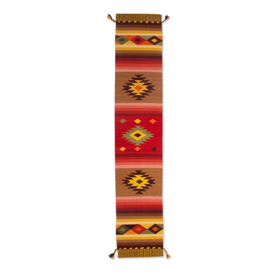 Wool blend table runner, 'Brilliant Sunset' - Artisan Crafted Wool Blend Geometric Table Runner from Peru