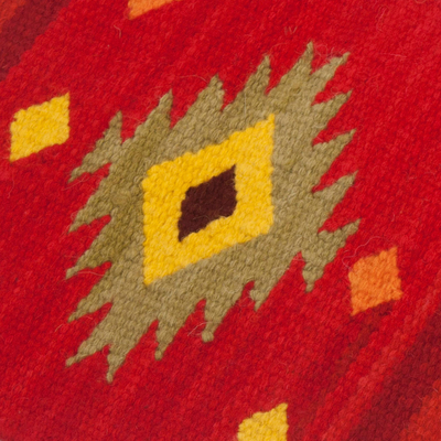 Camino de mesa de mezcla de lana - Camino de mesa geométrica de mezcla de lana artesanal de Perú
