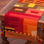 Wool blend table runner, 'Beauty in Asymmetry' - Handwoven Colorful Wool Blend Table Runner from Peru