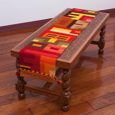 Wool blend table runner, 'Beauty in Asymmetry' - Handwoven Colorful Wool Blend Table Runner from Peru