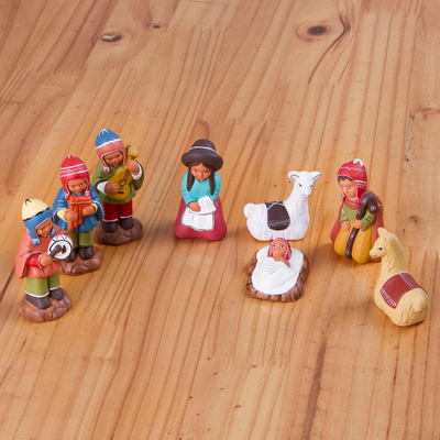 Ceramic nativity scene, 'The Music of Life' (set of 8) - Hand-Painted Music-Themed Ceramic Nativity Scene (9 Pieces)