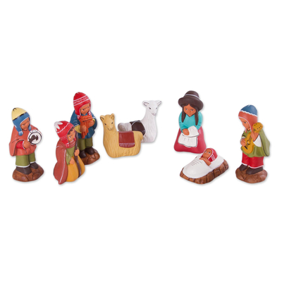 Hand-Painted Music-Themed Ceramic Nativity Scene (9 Pieces)