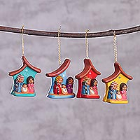 Ceramic ornaments, 'Household Nativity' (set of 4) - Four Hand-Painted Ceramic Nativity Ornaments from Peru