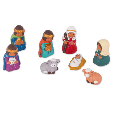 Ceramic nativity scene, 'Hebrew Nativity' (set of 8) - Hand-Painted Traditional Ceramic Nativity Scene from Peru