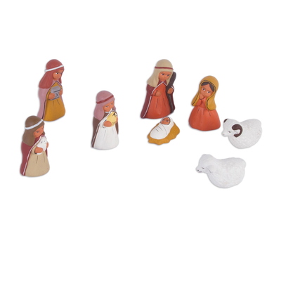 Keramik-Krippe, (8er-Set) - Handbemalte arabische Weihnachtskrippe aus Keramik aus Peru