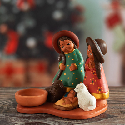 Belén de cerámica - Belén andino de cerámica pintado a mano de Perú
